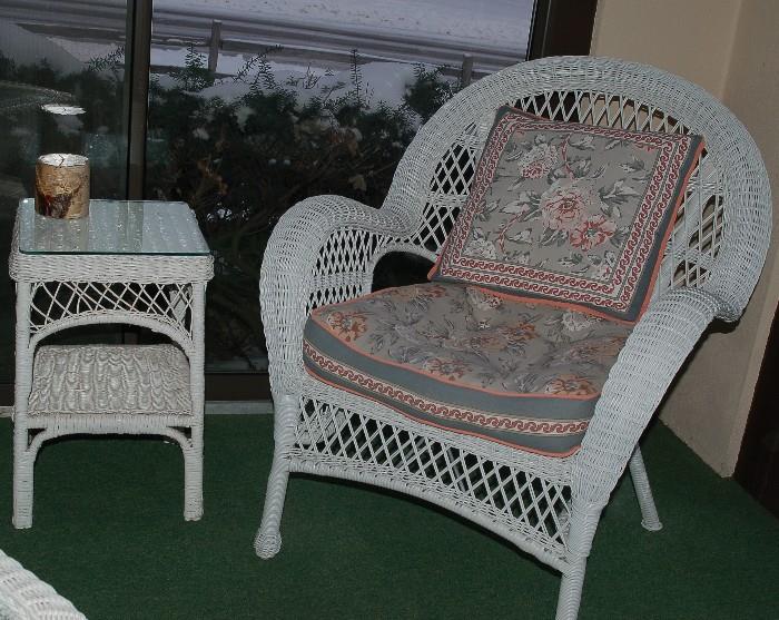 Wicker Arm Chair and Table