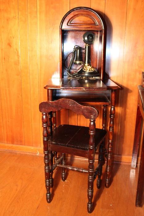 AMAZING Antique Treasure!!!!!! Antique Telephone table with Matching Seat!  Rare Find!!!!!!