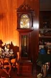 Elegant Vintage Seth Thomas Grandfather Clock. Traditional Style with split pediment top .Beautiful brass accents the beautiful moon dial.