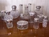 Collection of antique english sterling top vanity bottles  all sizes