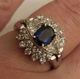 Burmese blue sapphire, platinum and diamond ring