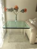Lucite and glass side table