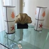 Art glass lamps.  With coral and shell motifs.  Beautiful lit!