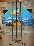Large easel & painted fan