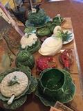 Festive Portuguese Majolica cabbage ware dishes.