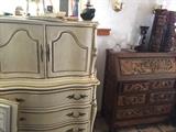 French provincial bedroom set, Asian drop leaf secretary bureau.