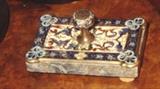 14/219  Paper weight.  A 19th century French champlevé on marble paper weight.
3" x 4 1/2":  $75.00