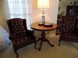 Chesterfield Wing back chairs with antique library table