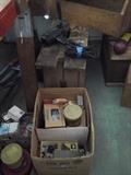 Primitive boxes, benches and cabinets.  Vintage fire extinguisher