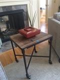 One of a pair/industrial side tables on casters