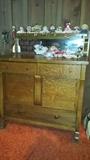 Several oak furniture pieces. Tiger oak sideboard/buffet with mirror back.