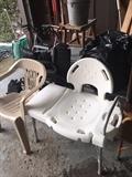 SHOWER CHAIR AND PLASTIC OUTDOOR CHAIR