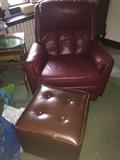RED LEATHER CHAIR AND OTTOMAN