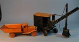 Toy steam shovel and dump truck