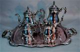 International Sterling Coffee and Tea set on Silver plate tray