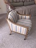 PAIR OF VINTAGE PECAN WOOD STRIPE CHAIRS