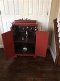 Vintage chalk painted liquor cabinet/ bar with vintage glass set. ❤️