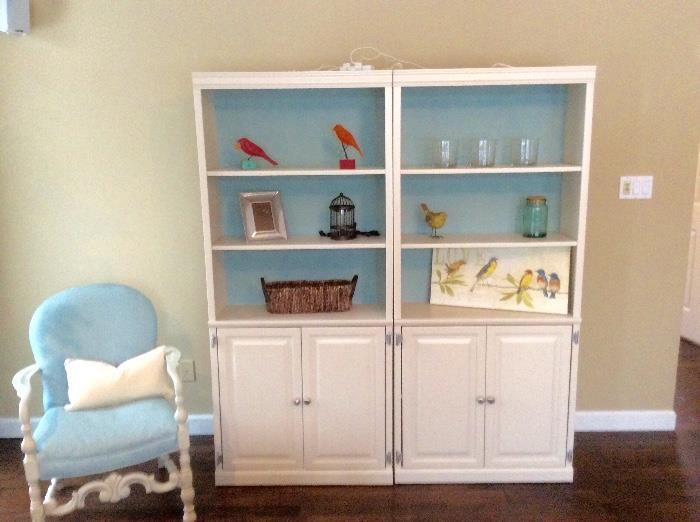 Pair of bookshelves with lovely robins egg blue back! Can be purchased separately. 