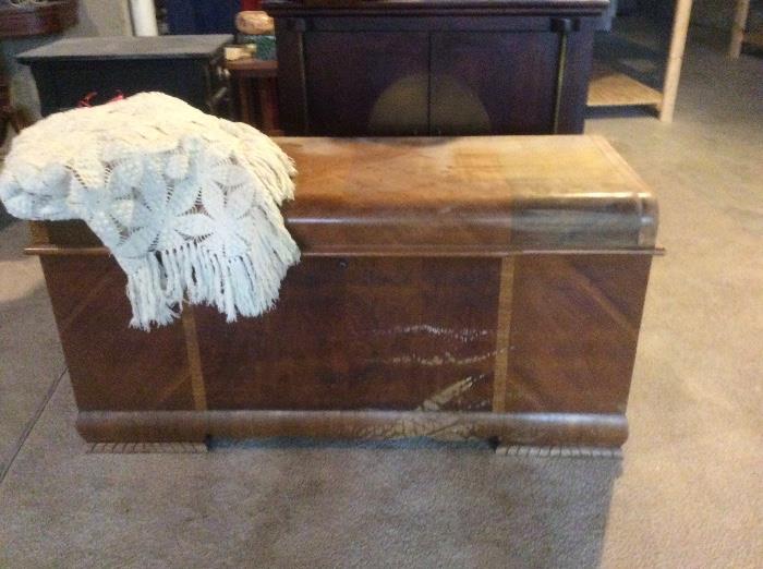 This 1940s waterfall trunk is ready for you to restore to its former glory. Could become a family keepsake!
