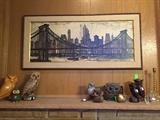 Print of the Brooklyn Bridge by Bernard Buffet, owl collection