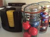 Vintage poker chips, jacks and marbles