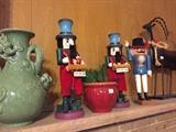 Asian vase, nutcrackers, set of metal reindeer,  