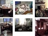 Table/4 chairs - large dish set - China cabinet in garage - quilt tops, lamps, side tables etc