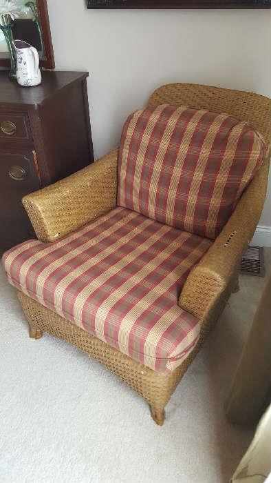 Plaid seat rattan chair - $60