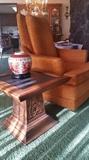 Carved w/slate top wood end tables
