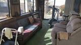 Lion head wood trim sofa.
Big comfy love seat.
Fitness bike.