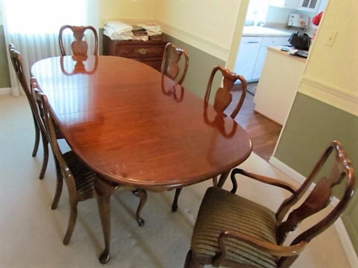 Made in USA Solid Cherry table with 6 solid cherry matching chairs.