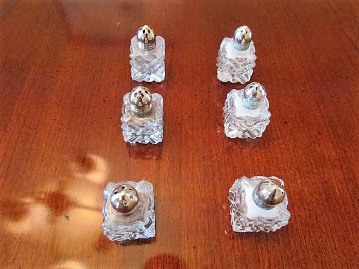 3 sets of crystal salt and pepper sets.
