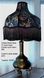 Brass Lamp has 3 camel feet, extended neck to show off lamp base, 2 light sockets w/pull chains, brass finial for $60 

Custom made Victorian style lamp shade for $175

Together $225
