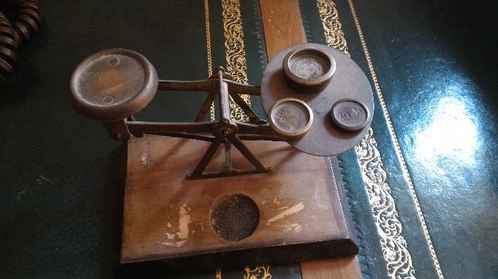 Antique postal scale with weights