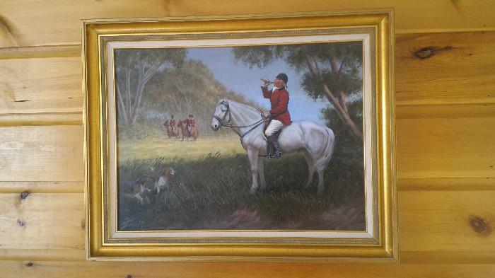 Fox Hunt Themed Painting on Canvas-