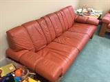 Stuffed leather sofa and chair