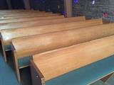 Beautiful solid oak pews. Seats remove so they can easily be repurposed. 