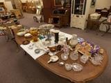 More tables with crystal, china, vases, and more...