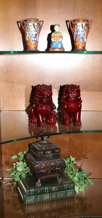 Oriental Items Brass Box Fo-Dogs Porcelain Vases & Figure