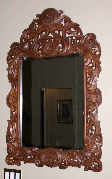 Ornate Mahogany Wood Frame Wall Mirror 
