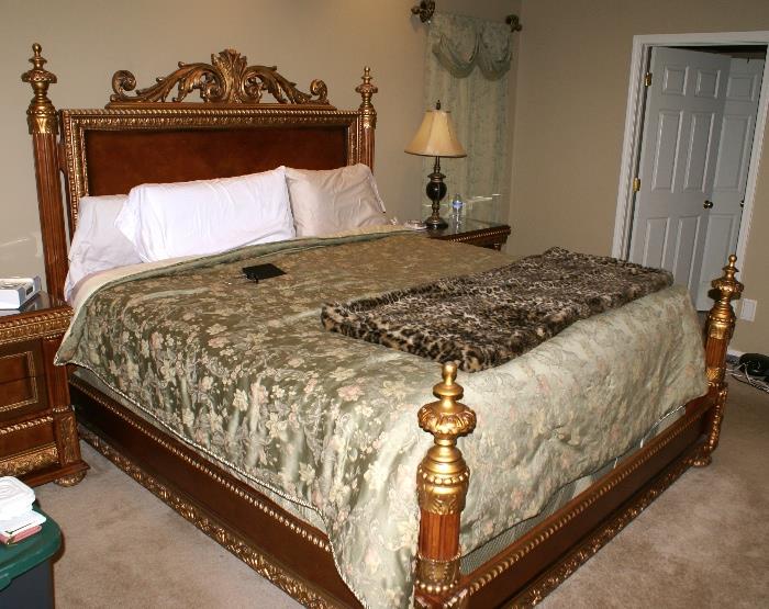 Pulaski Furniture King Size Gold Gilt Master Bedroom Bed. Bedding & Mattress Sold Separately or Together