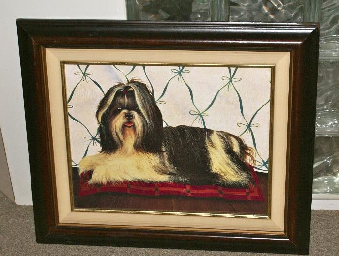 Framed Oil on Canvas of Dog