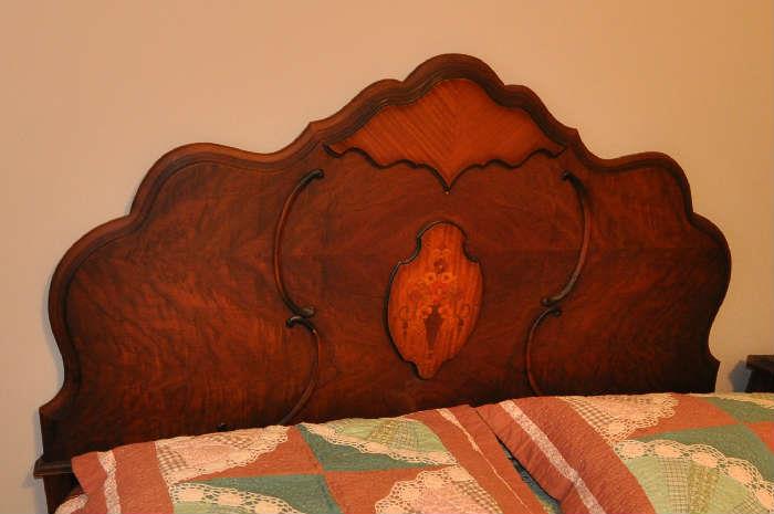 Antique Burl Walnut Full Size Headboard for Bed