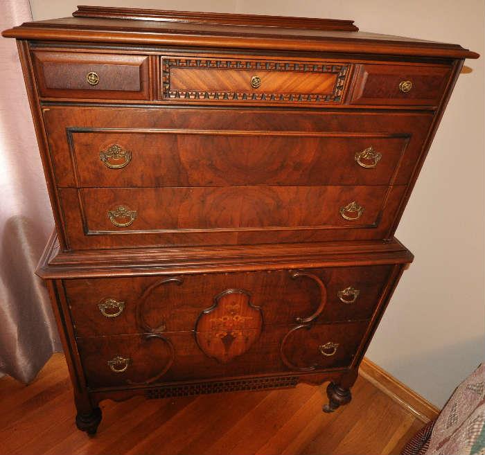 Antique Burl Walnut High top Dresser