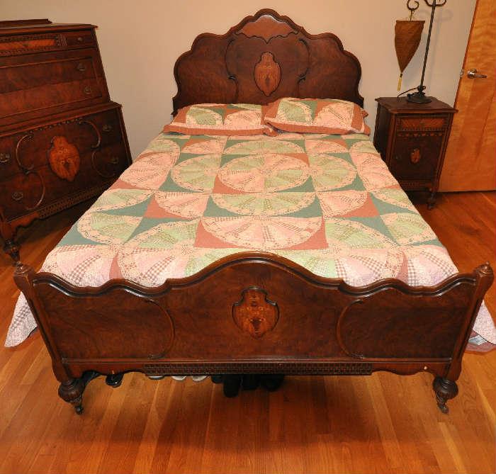 Antique Burl Walnut Headboard and Footboard for double bed