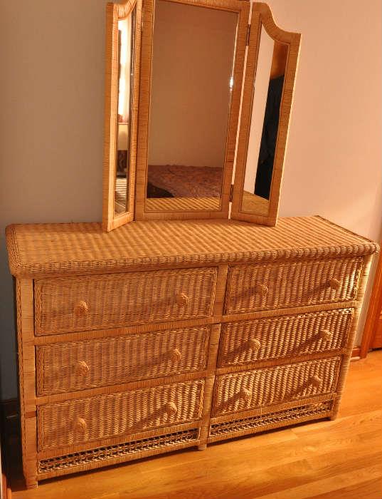 Wicker Dresser with 3 way mirror