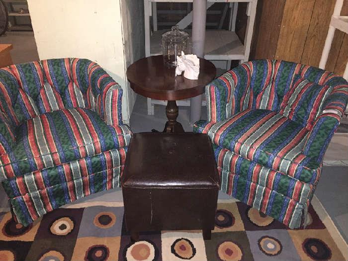 Side Chairs, Cherry round table and ottoman