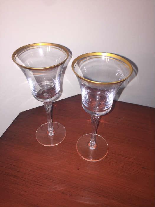 Gorham Crystal  Set of 12 Water Glasses.  "Theme Gold" pattern  