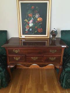 Queen Anne Foyer Table or Dining Room Sideboard, Oil painting