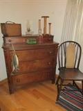 Dresser, milk jugs, green butter dish, wood box